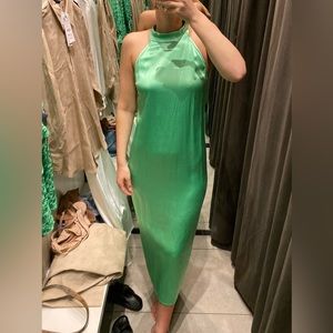 ZARA Green Satin Dress NWT